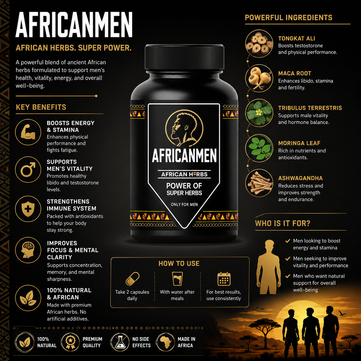 AFRICANMEN Powerful African Herbs Powder for Men – 150g | 25Natural Herbs Energy &amp; Overall Wellbeing